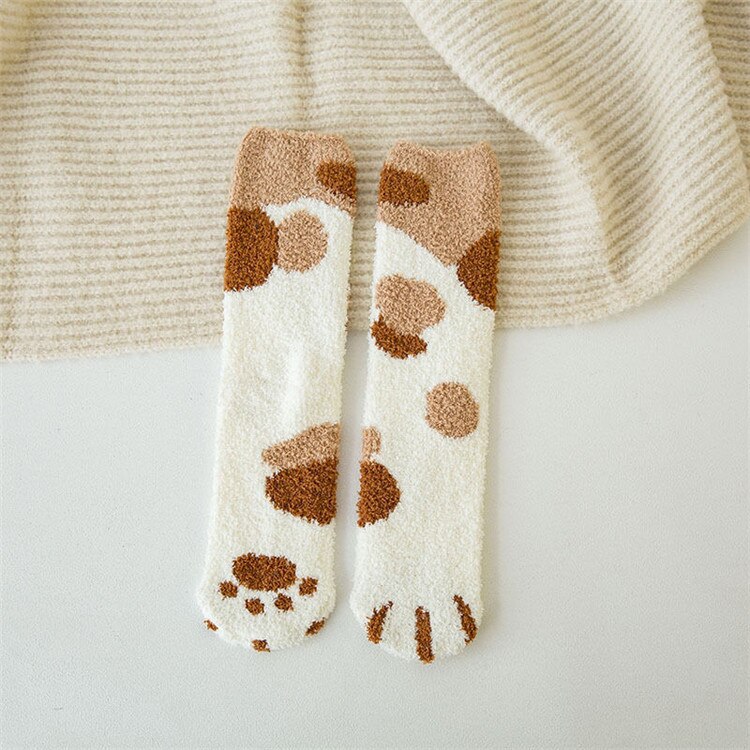 Calcetines gruesos con estampado de huellas de gato para mujer, medias con dedos de animales, de dibujos animados, de cebra, Tigre y gato: 3