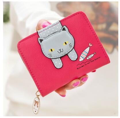 Cartera de piel sintética con cremallera para mujer, Cartera de de , monedero, titular de la tarjeta femenina: Rojo