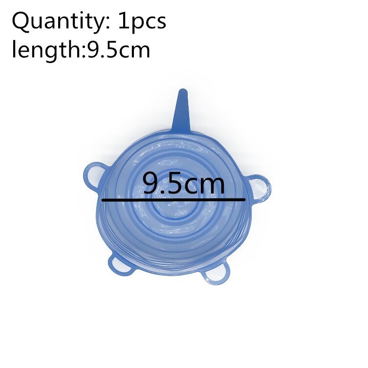 6 sztuk silikonowe rozciągać pokrywki wielokrotnego użytku hermetyczna folia spożywcza naczynia kuchenne pokrywy utrzymanie świeże uszczelnienie miska rozciągliwy pokrowiec owijający: 9.5cm niebieski
