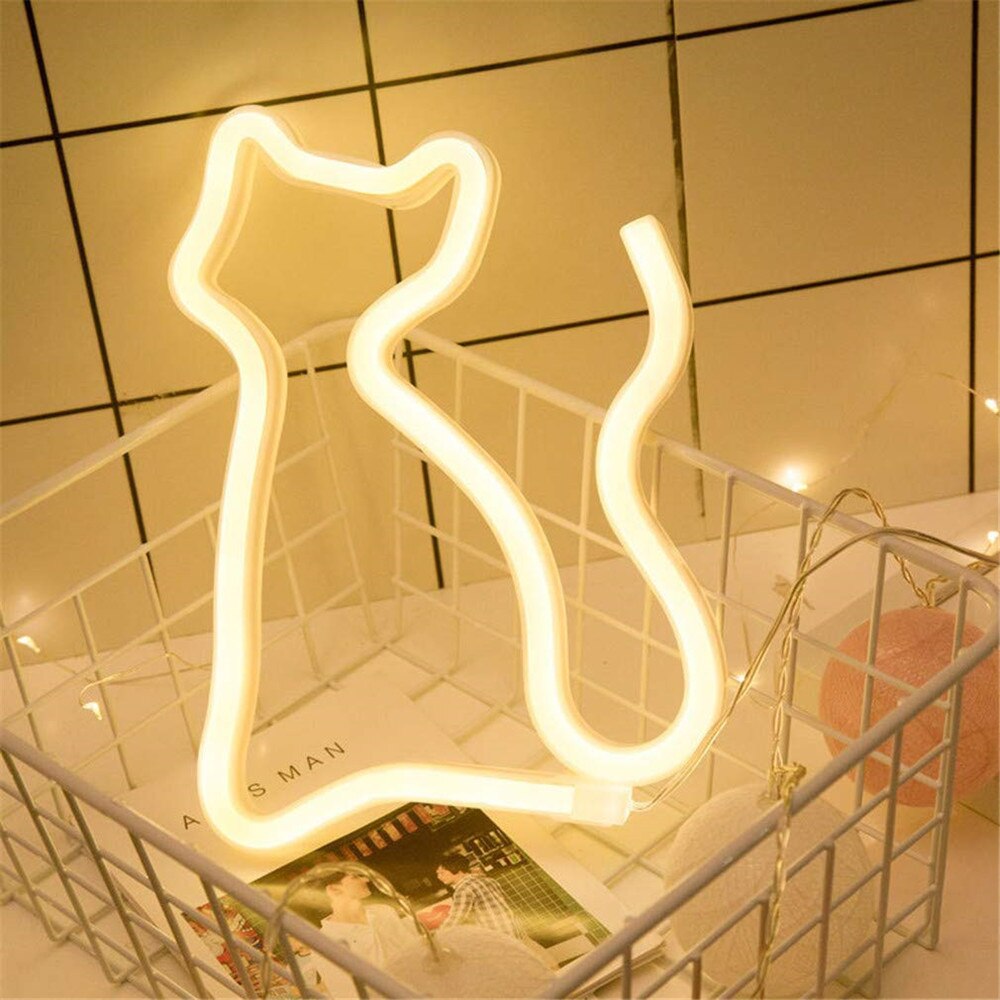 Cat Shape Cute Neon Lights LED Warm white Cat Light Night Light for Kids Room Decorative Light Baby Birthday