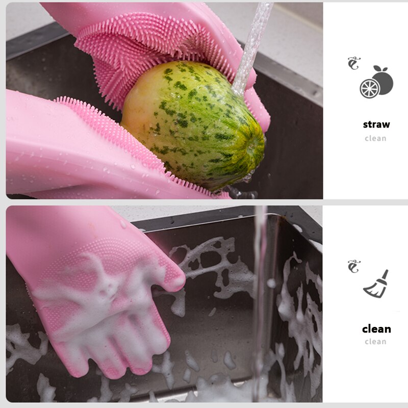 VOZRO, Guantes de goma mágicos de silicona para lavar platos, Guantes de látex para jardín, accesorios de cocina, cepillo para limpieza en el hogar
