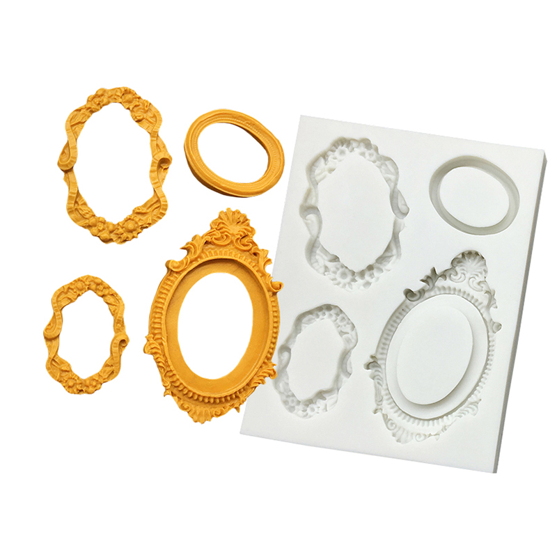 Photo Frame Mirror Silicone Mold Resin Tools Sugarcraft Cupcake Baking Mold Fondant Cake Decorating Tools: light yellow