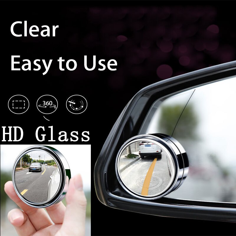 2PCS Car Round Frame Convex Blind Spot Mirror 360 Degree Adjustable Wide-angle Clear Rearview Auxiliary Mirror Driving Safety
