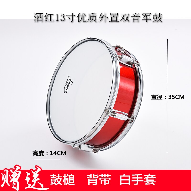 Instrumento de percusión de tambor Snare de 13/14 pulgadas de acero inoxidable con correa de palo de tambor, guante blanco, instrumentos de marcha: as photo2