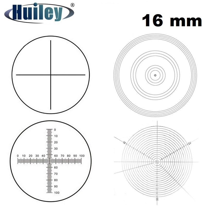 Średnica 16mm mikrometr okularowy kalibracja okularowa szkło optyczne krzyż linijka koncentryczne okręgi mikroskop wizja instrument
