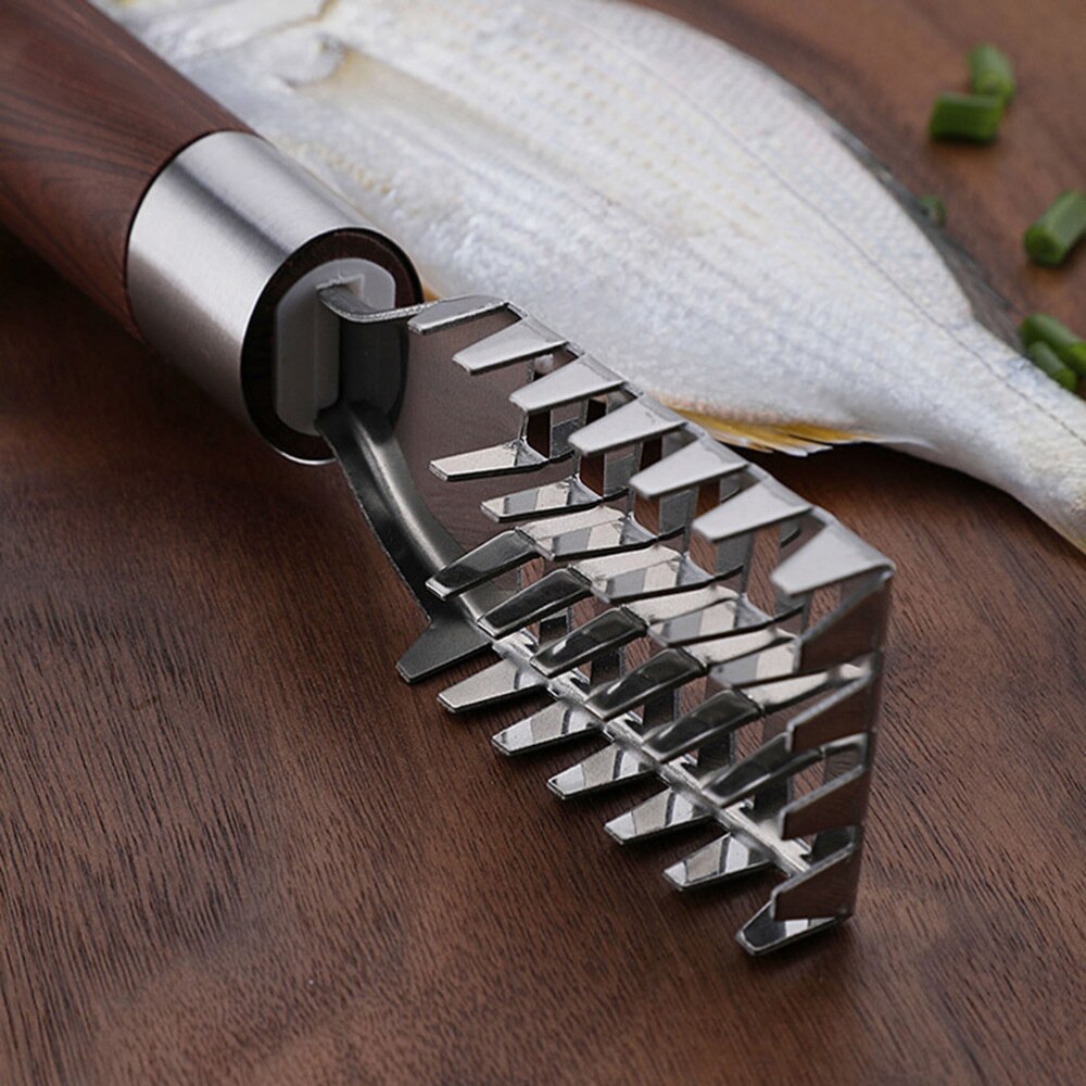 Stainless Steel Fish Scale Scraper Plastic Handle Scale Remover Handheld Fish Scraping Brush Kitchen Tool