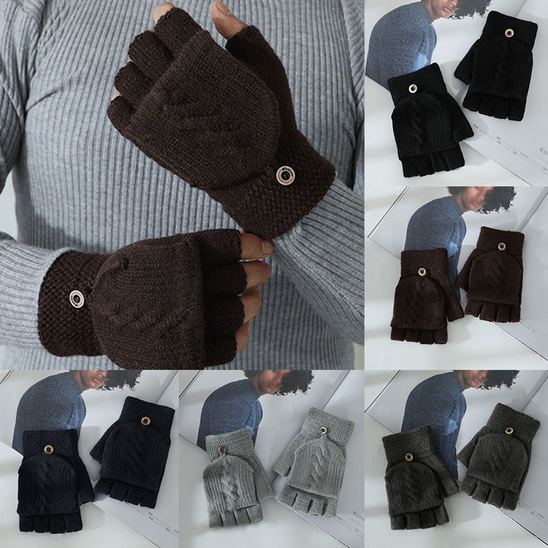 Winter Wol Hand Pols Warmer Vingerloze Mitten Voor Mannen Half Vinger Handschoenen Cover 1 Paar Effen Kleur Gebreide Handschoenen