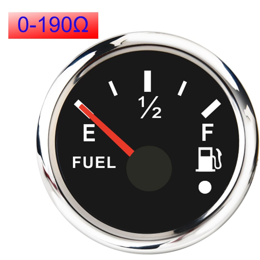 Indicador de combustible Universal para motocicletas, medidor de tanque de nivel de combustible automático marino de 52mm, medidores de nivel de combustible de 0-190 ohm, 240-33 ohm, 9-32v: black white 0-190ohm