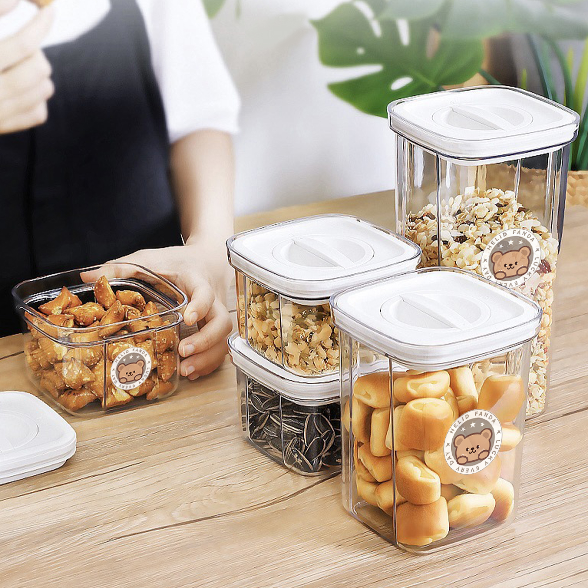 Worthbuy plast oppbevaringsboks for frokostblandinger gjennomsiktig forseglet krukke fuktsikker spaghetti korntank kjøkkenorganisator matbeholder