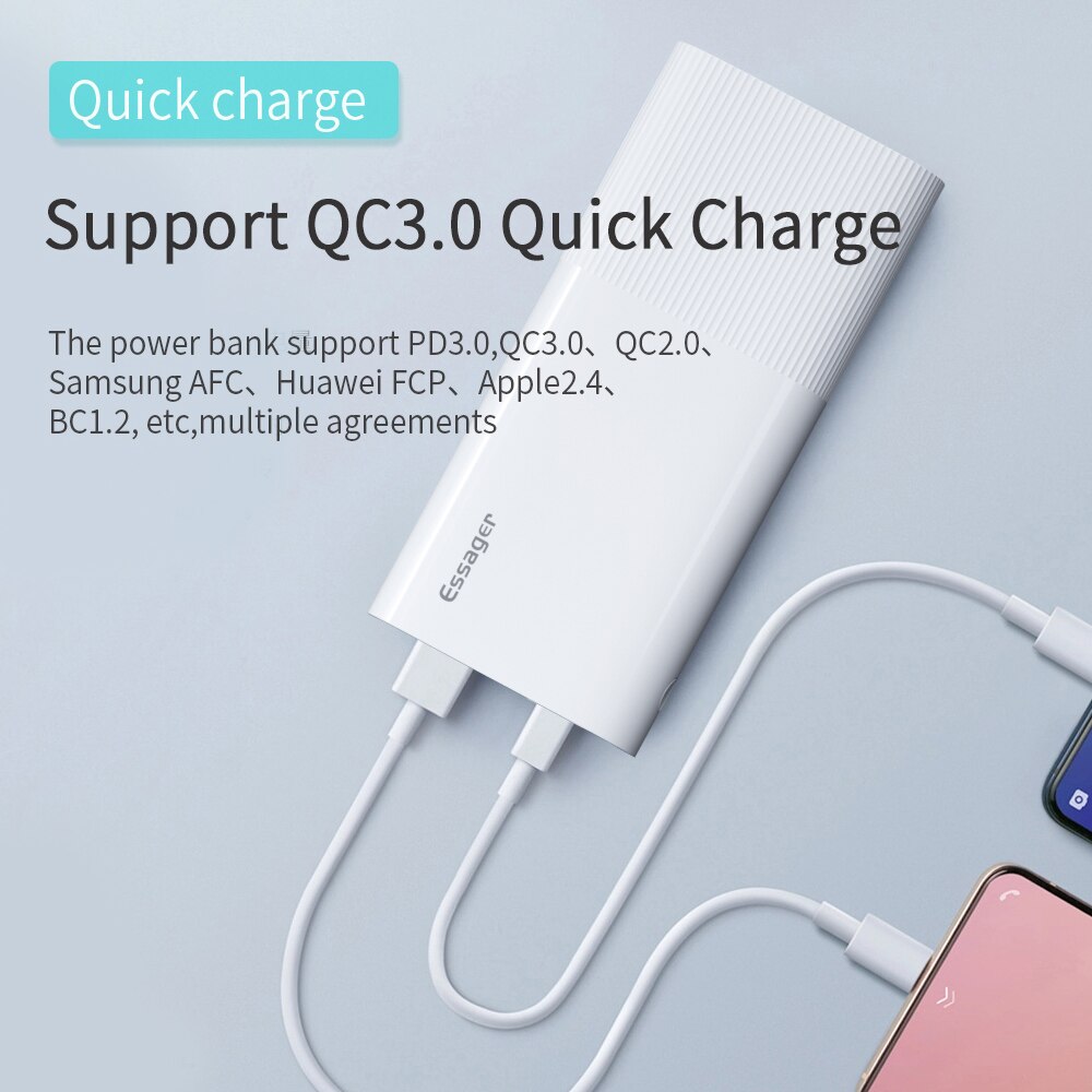 Essager-power bank 20000 mah usb tipo c, pd, qc 3.0, bateria portátil externa para xiaomi 20000 mah