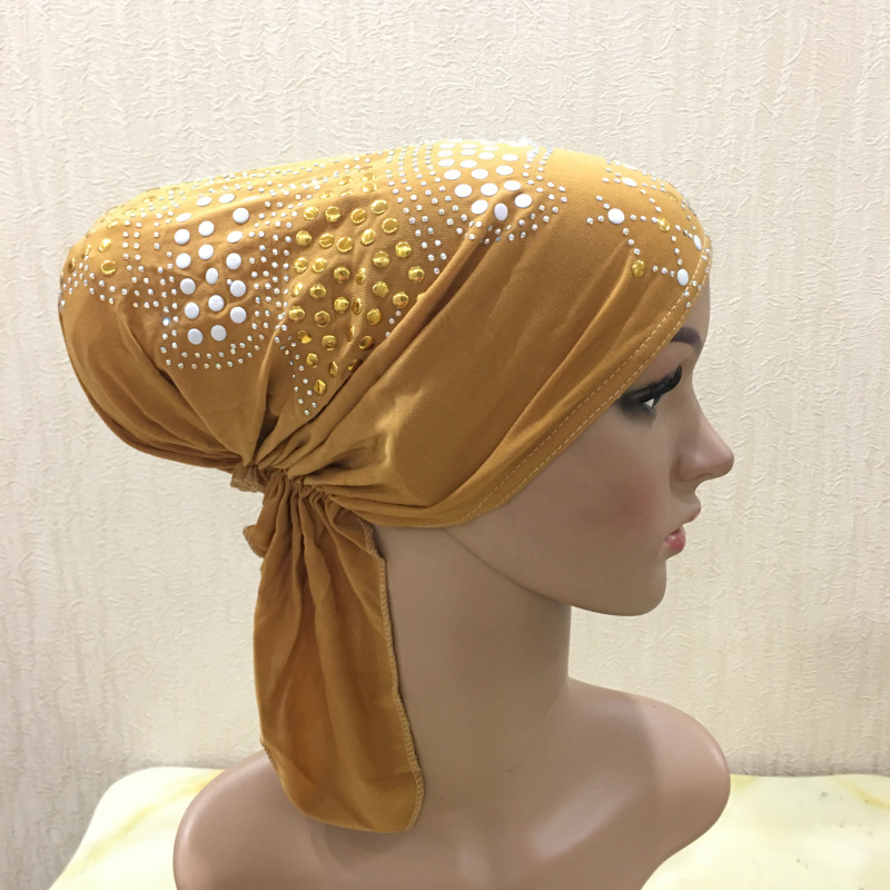 (Paillettes motifs envoyer aléatoire) cristal ITY élastique chapeau musulman hijab turban islamique (Plus de couleurs stock maintenant): 17