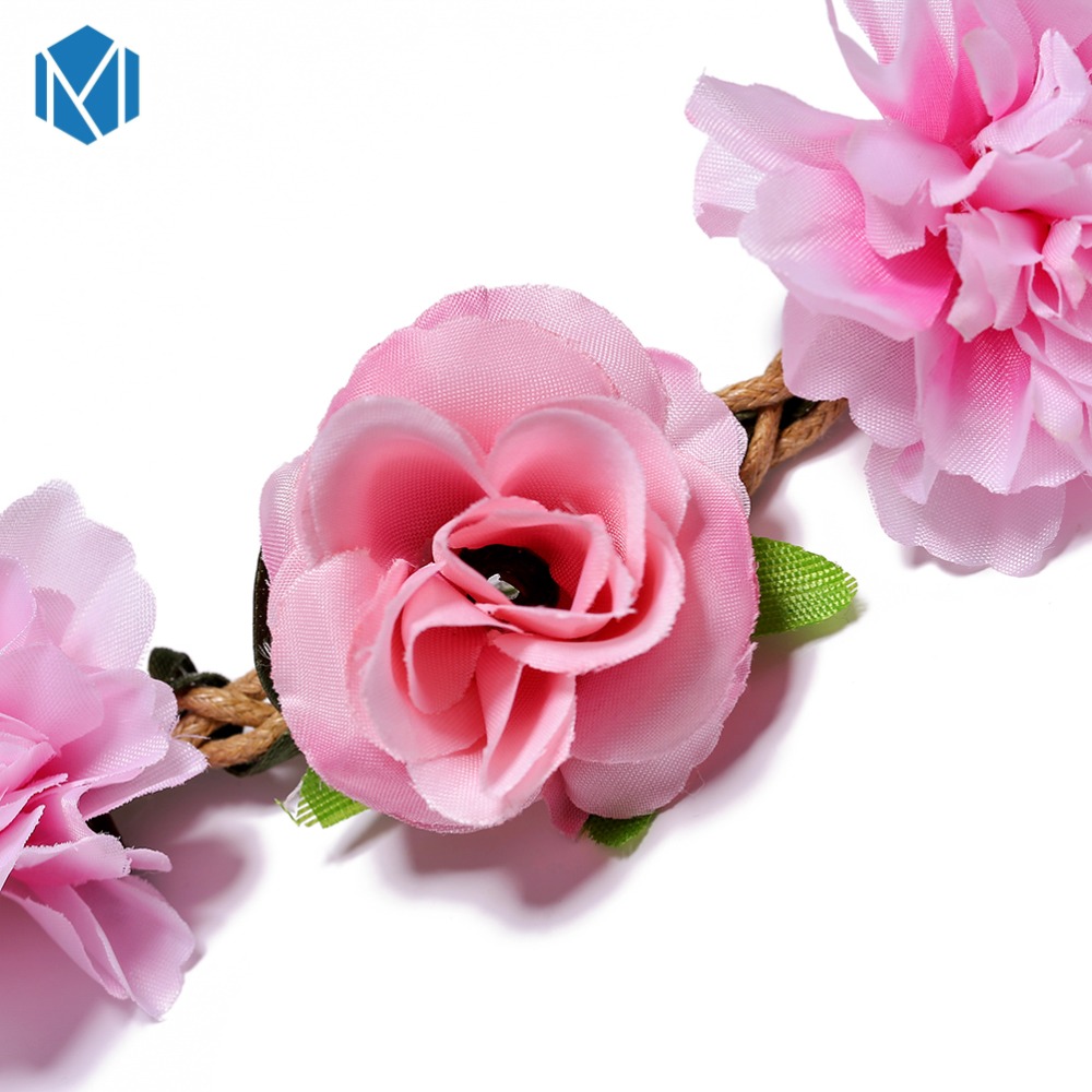 M MISM Beautiful Women Flower Garlands Head Wreaths Bohemia Flower Crown Cherry Blossoms Rose Garland Hair Wreaths Photography