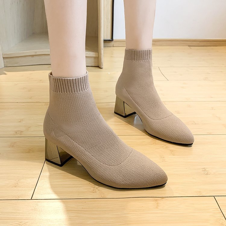 Vrouwen Schoenen Martin Laarzen Hoge Hak Stretch Stof Enkellaarsjes Voor Vrouwen Mode Wees Sok Schoenen Zapatos De mujer: Khaki / 40