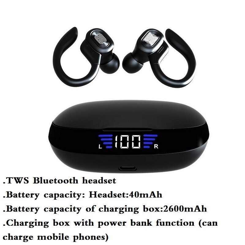 Tws Bluetooth Koptelefoon Met Microfoons Sport Oorhaak Led Display Draadloze Hoofdtelefoon Hifi Stereo Oordopjes Waterdicht Headsets: Black High version