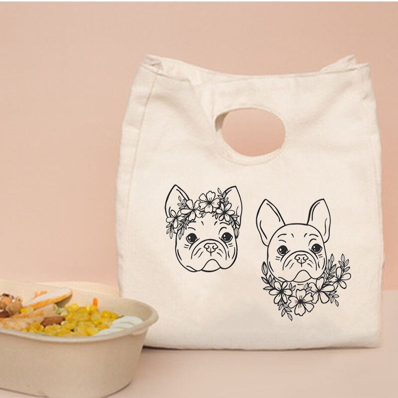 Sac à déjeuner isolant imprimé bouledogue français, sac de pique-nique Portable pour garder les aliments au , pochette fourre-tout isotherme pour l&#39;école,: Q00139-TBBG-C