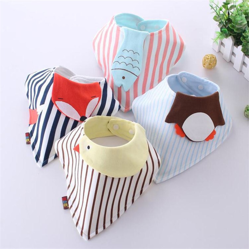 Reusable Washable Cotton Baby Bibs Burp Cloth Cartoon Animals Printing Triangle Bibs Cotton Adjustable Baby Meal Bib Infant Bibs