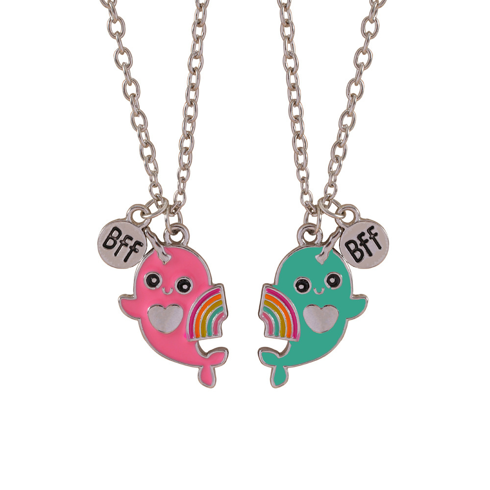 Süße Katze Herz Magnet Halsketten für Frauen Mädchen Kawaii Beste Freunde Neko Hündchen Ebene Anhänger Kette BFF Freundschaft Schmuck: Rhodium überzogen