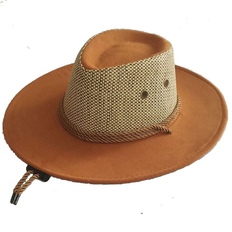 Sombrero de caballero para hombre, sombrero de Cowboy del Oeste, mezclado con paja, novedad de verano, primavera: Brown