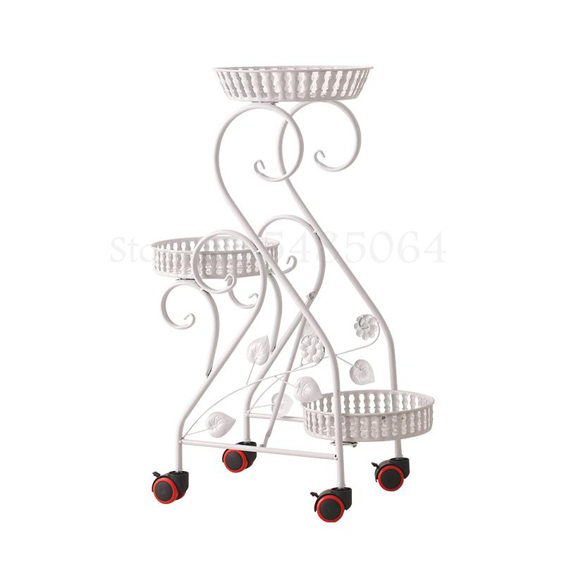 Multi-layered Wheeled Wrought Iron Mobile Flower Stand European-style Assembly Balcony Simple Corner Living Room Rack Garden