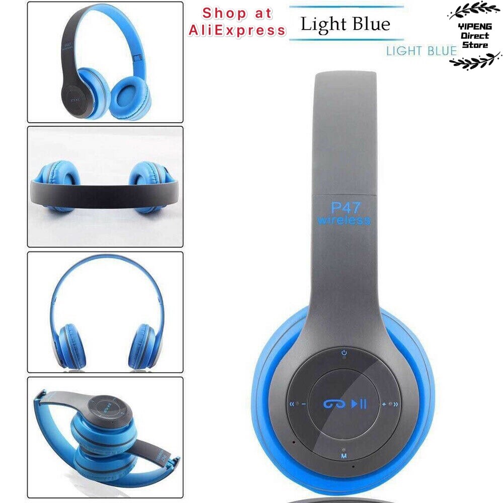 P47 langattomat kuulokkeet hifi stereo taitettava bluetooth-kuuloke mikrofonilla tuella sd-kortti  ps4 älypuhelimen tablet-kannettavalle: Sininen
