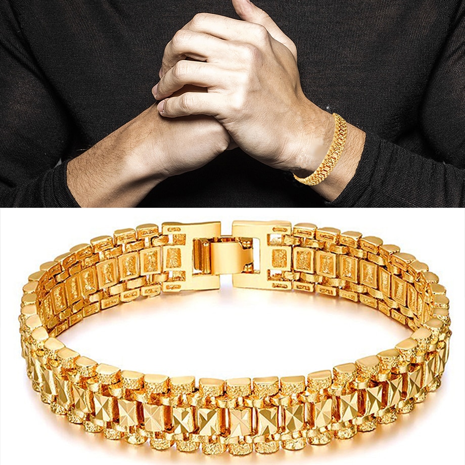 ! Pulseras gruesas de cadena para hombre, pulsera de eslabones de cadena de Color dorado/plateado para hombres, joyería masculina