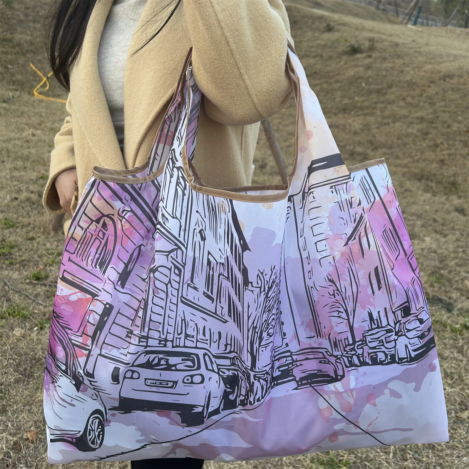 modetas Grote opvouwbare boodschappentas Herbruikbare boodschappenopbergtas Nylon draagbare schouderhandtas voor reiszak Tote