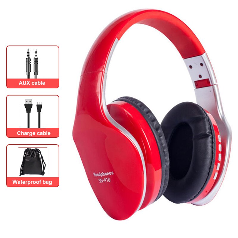 Draadloze Headset Bluetooth Hoofdtelefoon Over Ear Stereo Bass Oortelefoon Opvouwbare Verstelbare Gaming Koptelefoon Met Microfoon Voor Pc Telefoon: Rood