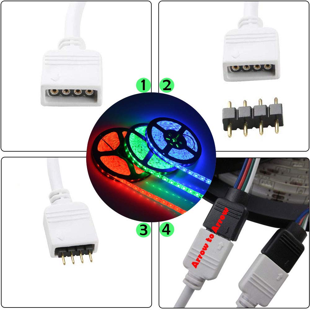10mm 5050 RGB LED Strip Light Connectors Kits with 10PCS L Shape 4 Pin Right Angle Corner Solderless Connector and 10PCS jk1053