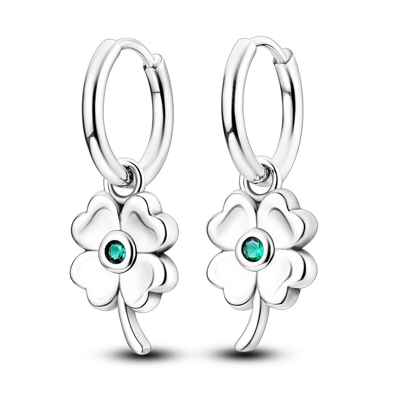 Pendientes colgantes de plata de ley 925 con símbolo de la suerte para mujer, finos de a la , accesorios de joyería elegantes: Blanco