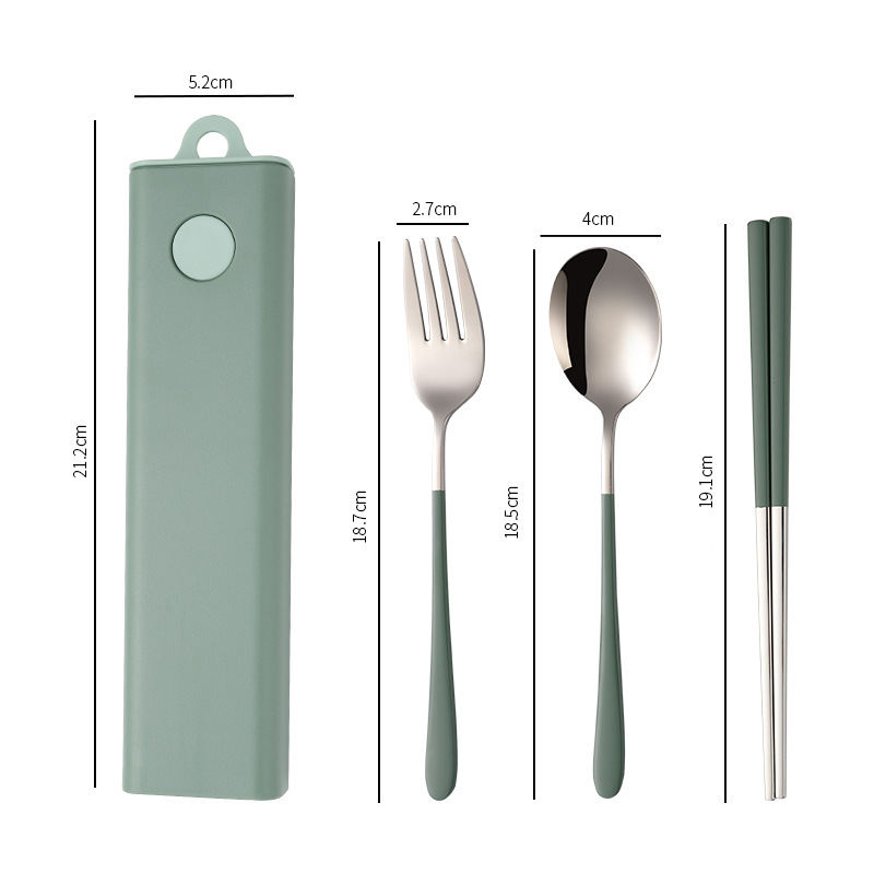 Portable Travel Cutlery Set With Case Stainless Steel Spoon Fork Chopsticks Tableware: B-Green