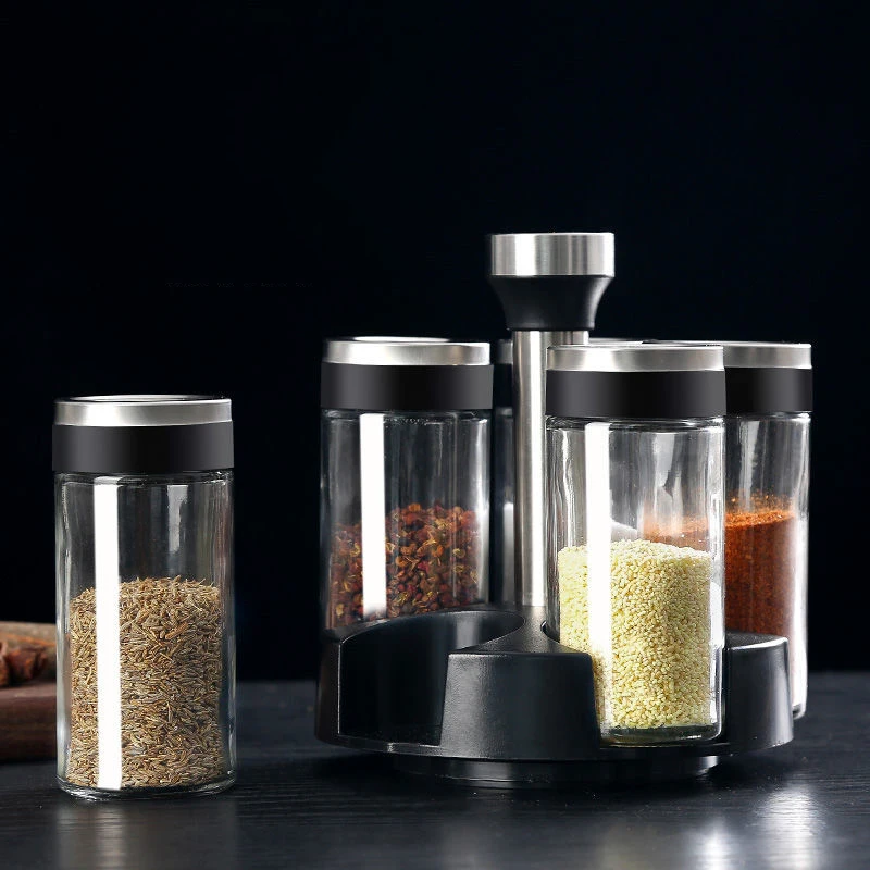 Spice Jar Glass Bottle Pepper Spice Container Seasoning Box Kitchen Rack Organizer Bottle Holder Seasoning Jars Rack Set