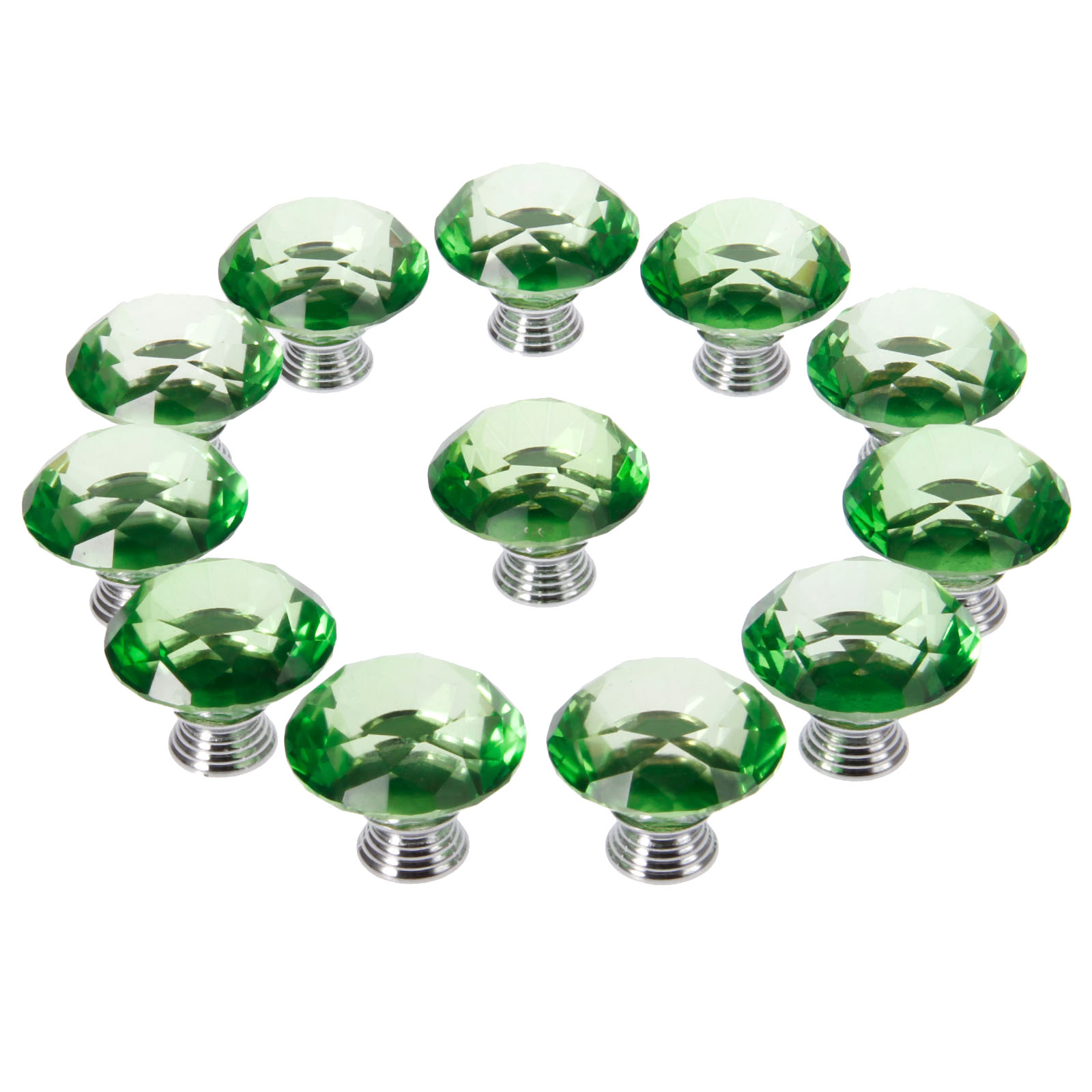 12 stk grønne krystallglassknotter 40mm diamantformede knotter for møbelskuff garderobeskap kjøkken trekkhåndtak