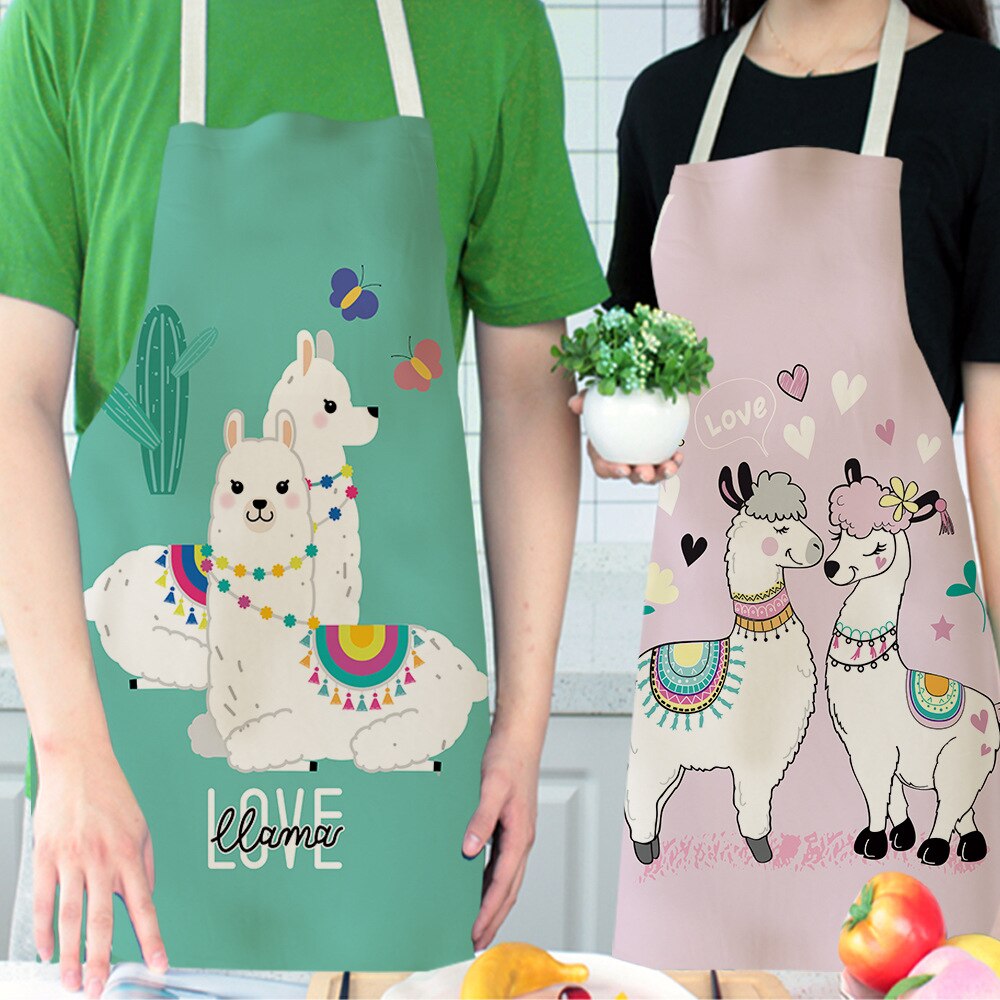Nette Alpaka Frauen Männer Küche Schürzen Wasserdichte Kochen öl-nachweisen Baumwolle Leinen Antifouling Koch Schürze Reinigung 68*55cm 0008