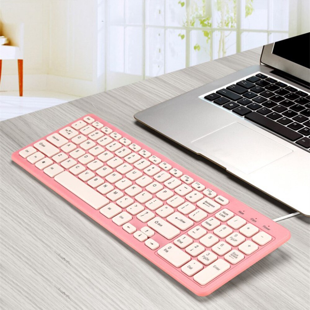Domáca kancelária drôtová počítačová klávesnica myš combo ergonomická usb stolová klávesnica klasická univerzálna 96 klávesy pre pc notebook notebook: Ružová drôtová klávesnica