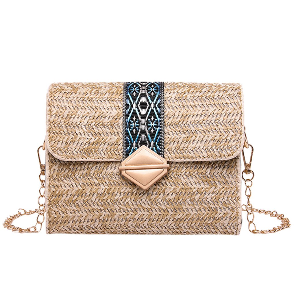 Sacs en rotin pour femmes sac à bandoulière de plage tissé à la main sac de paille carré sac à bandoulière été diagonale sac de plage décontracté bolso rafia: Kaki