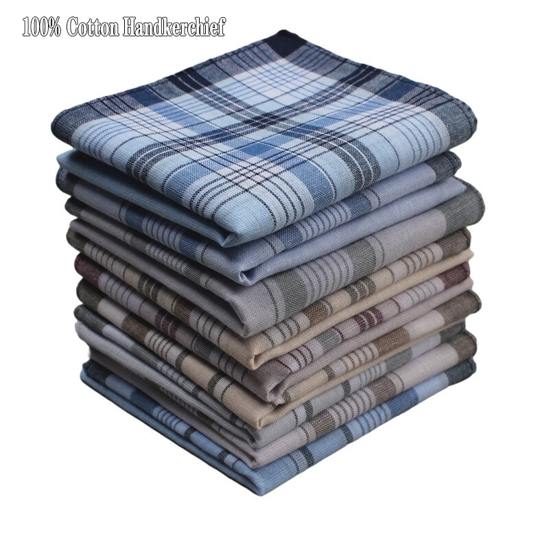Puur Katoen Heren Plaid Gestreepte Plein Zakdoeken Vintage Plaid Classic Pocket Zweet-Absorberende Zakdoek Nostalgia10pcs/Lot: Default Title