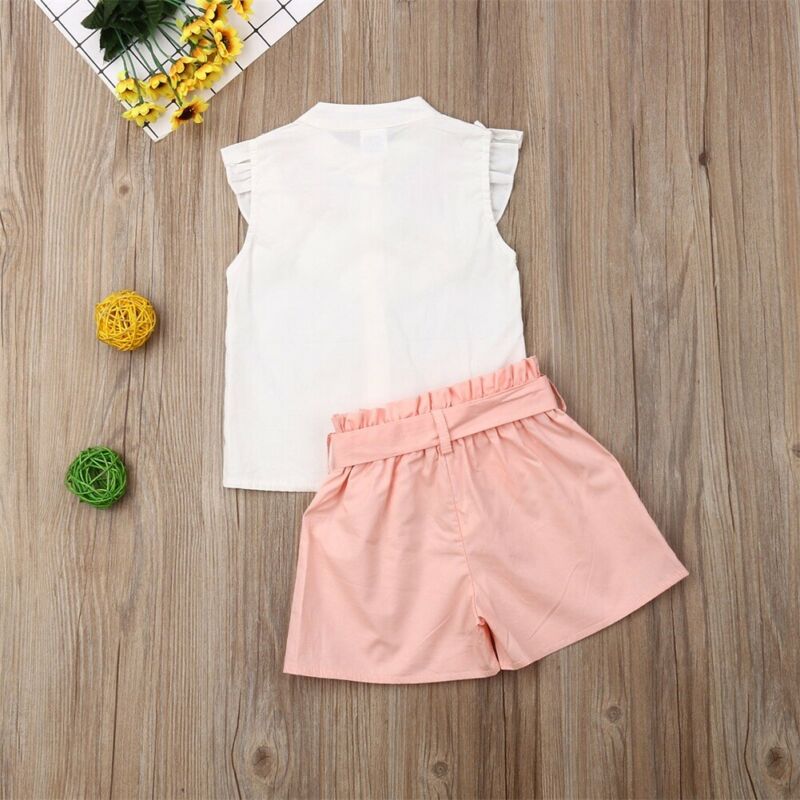 Lovely Kid Baby Girls Feather Clothes set top senza maniche estivi fasciatura pantaloncini 2 pezzi abiti moda abbigliamento 2-6 anni
