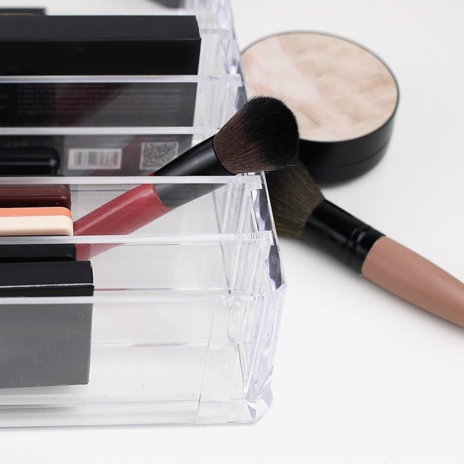 Clair acrylique maquillage organisateur maquillage porte-outils poudre gâteau boîte beauté éponge rouges à lèvres mallette de rangement pour cosmétique