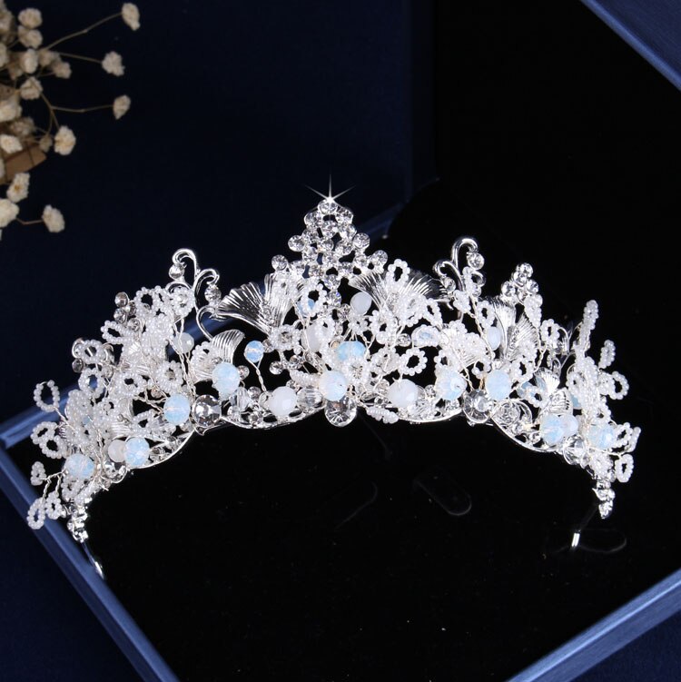 Luxe Bloemen Crystal Bridal Jewelry Sets Bruiloft Kronen Pageant Diadeem Earring Choker Ketting Set Afrikaanse Kralen Sieraden Set: Imitation Rhodium Plated