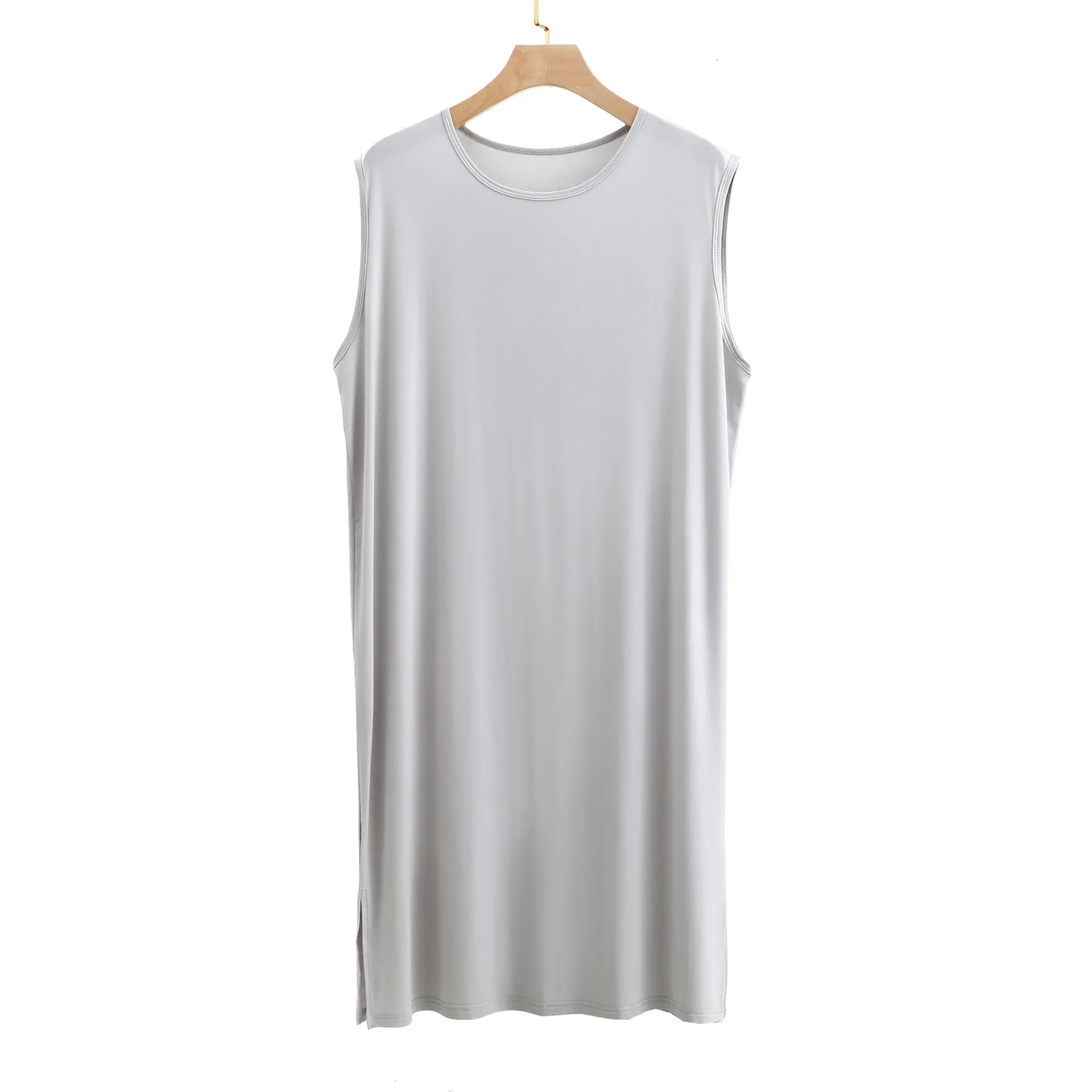 2025 pijamas de Modal de verano para hombres, batas estilo de chaleco, albornoz largo sin mangas de talla grande, ropa de hogar holgada, suave y cómoda para hombres: XXXL / Blanco