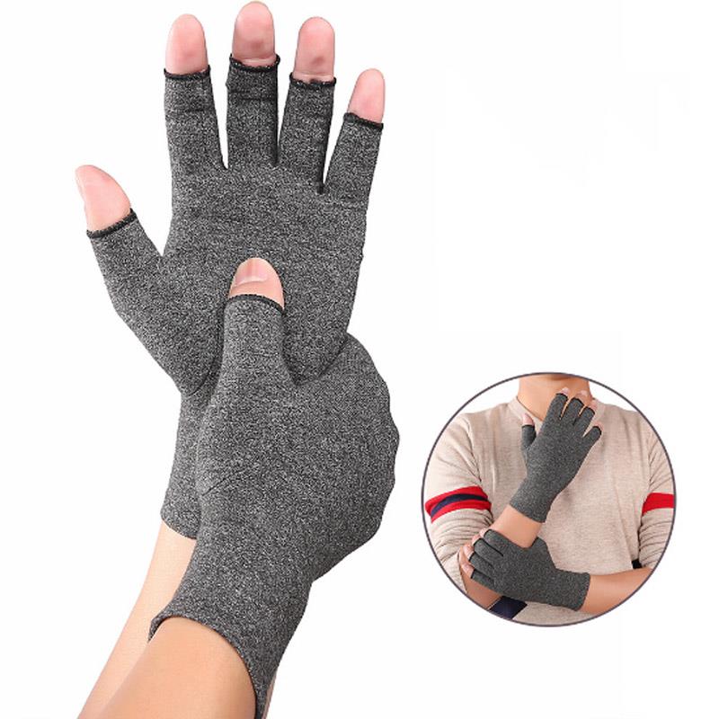 Gants de Compression en cuivre pour l&#39;arthrite, 1 paire, attelle de poignet, soulagement de la douleur des doigts, Support en Fiber de cuivre, gants de thérapie antidérapants: Grey / L