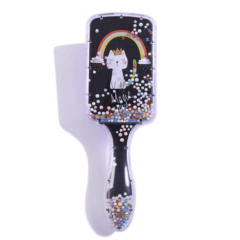Cartoon Rainbow Unicorn Panda Hair Brush Air Cushion Comb Transparent Massage Hair Comb Plastic Detangling Hair Brush For Girls: BK
