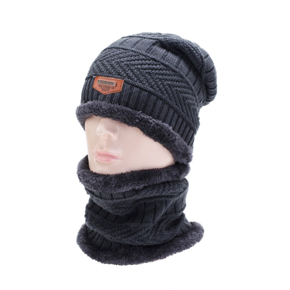 Conjunto de gorro y bufanda de esquí para hombre y mujer, gorros térmicos de punto, gorros de invierno: grey