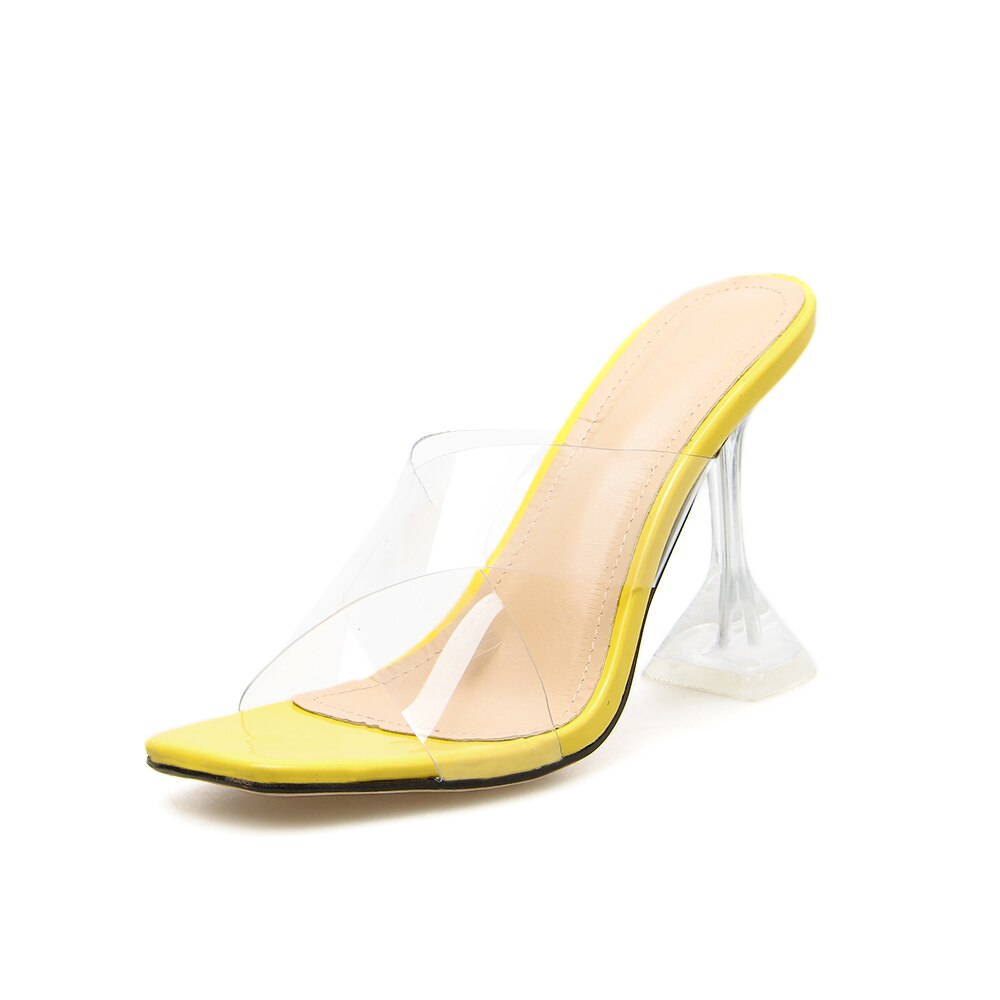 Grande taille 42 jaune PVC gelée sandales cristal clair Spike hauts talons cristal femmes Transparent talon sandales pantoufles 9.5cm pompes