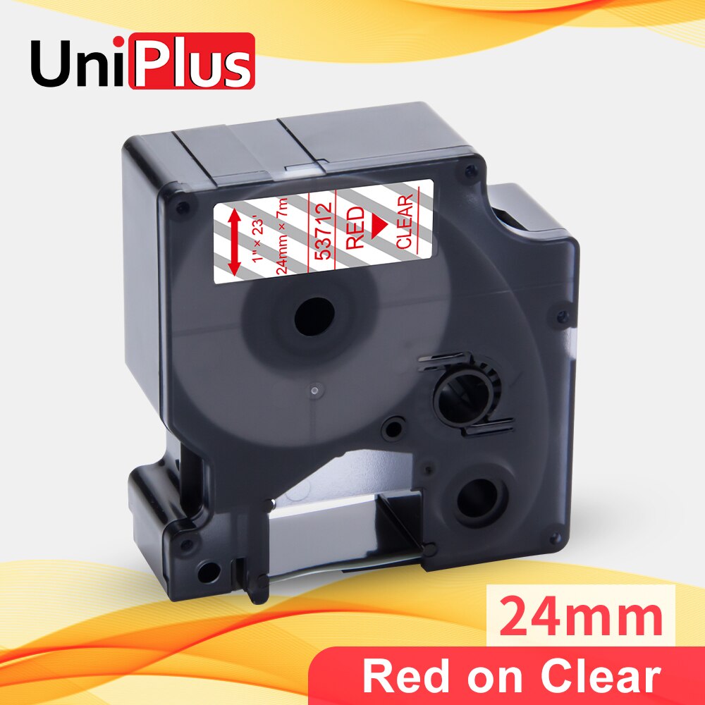 UniPlus 53713 Black on White 24mm Label Tape Compatible Dymo Tape D1 Label Maker for Dymo Label Printer Labeller LW450 LM500TS: Red on Clear