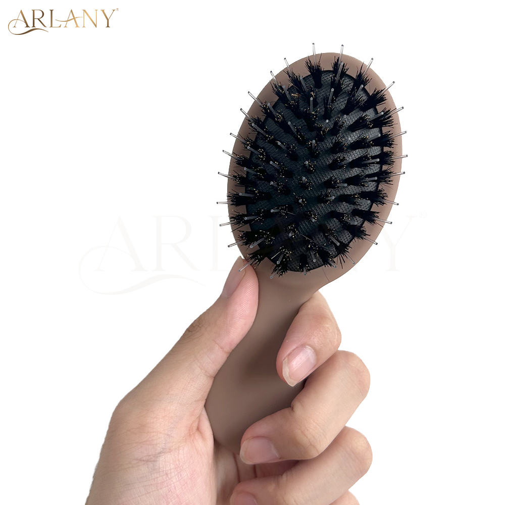 ARLANY-peine de pelo de cerdas de jabalí, Mini peine antiestático para masaje del cuero cabelludo, cepillo para el pelo, cepillo de cojín desenredante, herramienta de peluquería: Morado