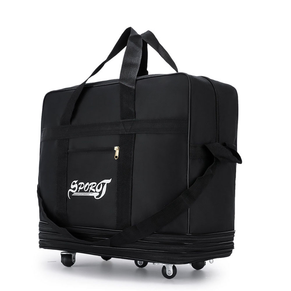 Paquete de viaje con ruedas para mujeres y hombres, equipaje con ruedas plegable expandible, Maleta negra versátil para viaje de fin de semana, bolsa de noche