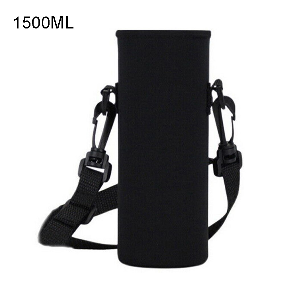 Outdoor Draagbare Sport Water Bottle Carrier Geïsoleerde Beker Cover Bag Holder: Black 1500ml