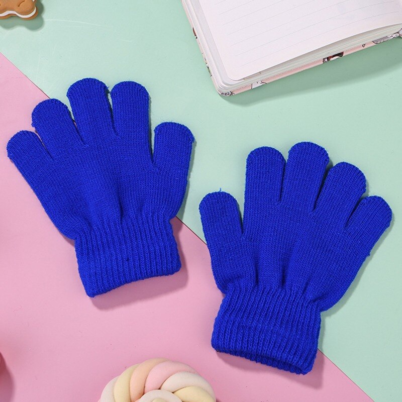 3-7years Children Winter Warm Gloves Baby Girls Baby Boys Toddler Knitted Student Kids Gloves: Blue