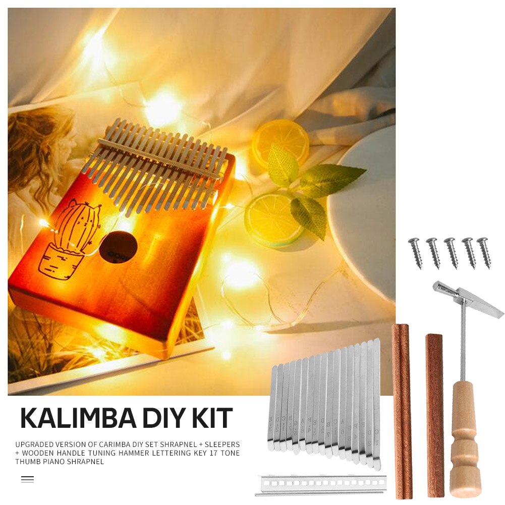 17 Keys Kalimba DIY Replacement Parts with Keys Bridge Tuning Hammer Kit Scale Identification